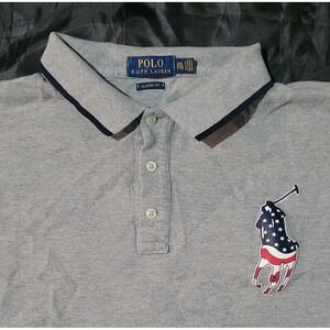Polo Ralph Lauren Mens 2XL Classic Fit Gray Big Pony Flag Freedom Collared Euc‎